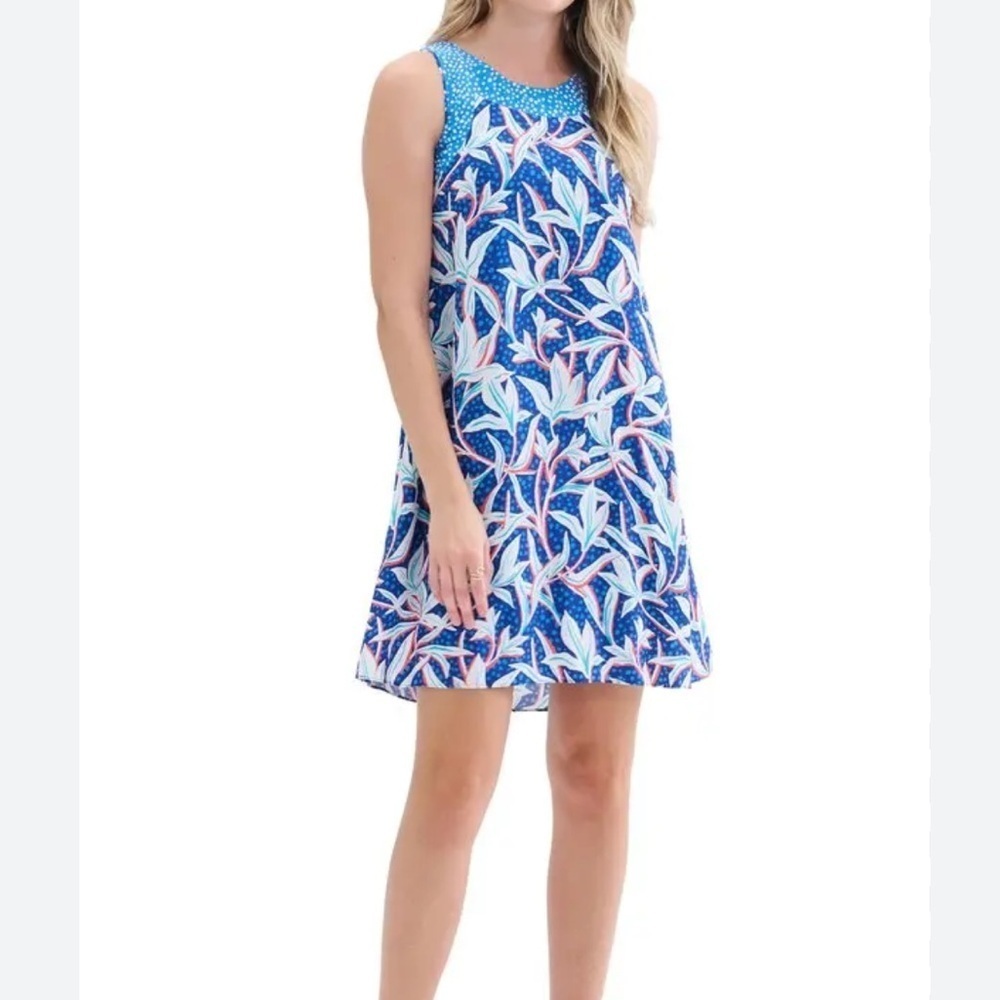 Hatley Vibrant "Meghan Sunside Flowers" Blue Sleeveless A-Line Dress Size Small